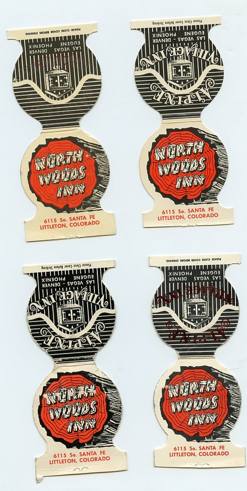Littleton Colorado / 4 Match Book Covers, North Woods Inn, S Santa Fe - Vintage