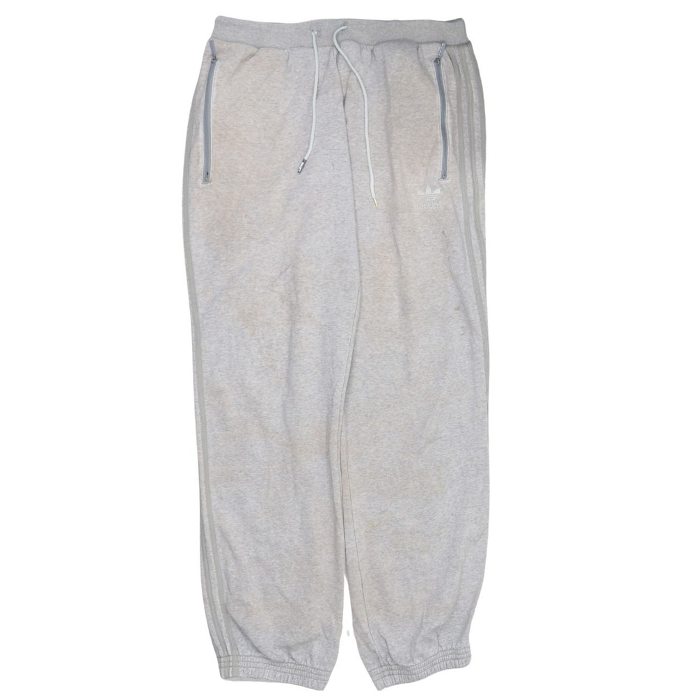 Adidas Mens Joggers Light Grey Fleece Tapered Leg Three Stripe Trefoil Logo L
