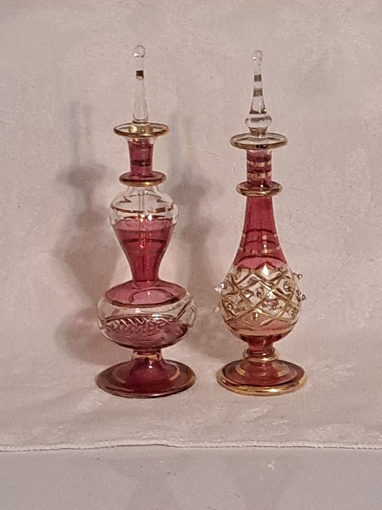 VTG Set of 2 Hand Blown Egyptian Glass Perfume Bottle With Stopper 5 - 6