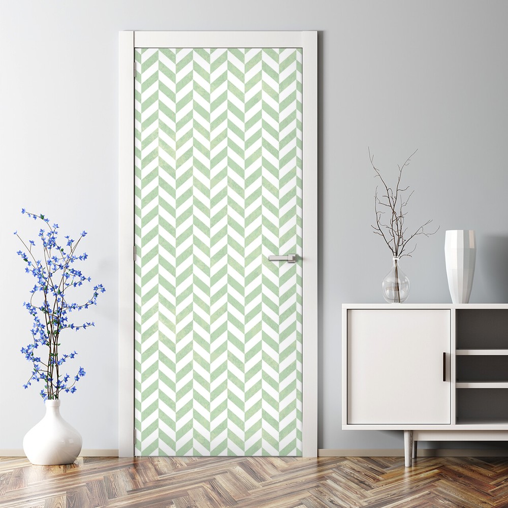 Geometric herringbone peel and stick self-adhesive door wrap paper