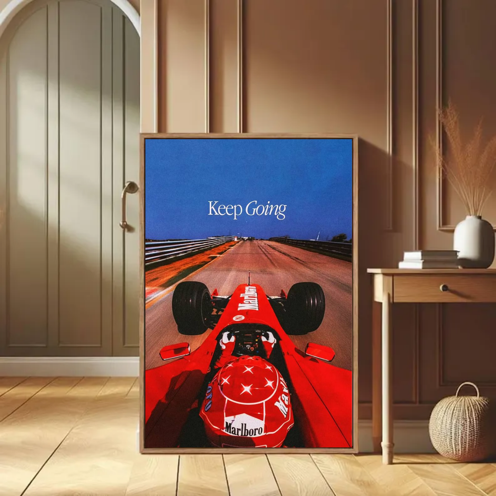 F1 Ferrari Poster Keep Going Quote Vintage Racing Art Print Formula One Decor