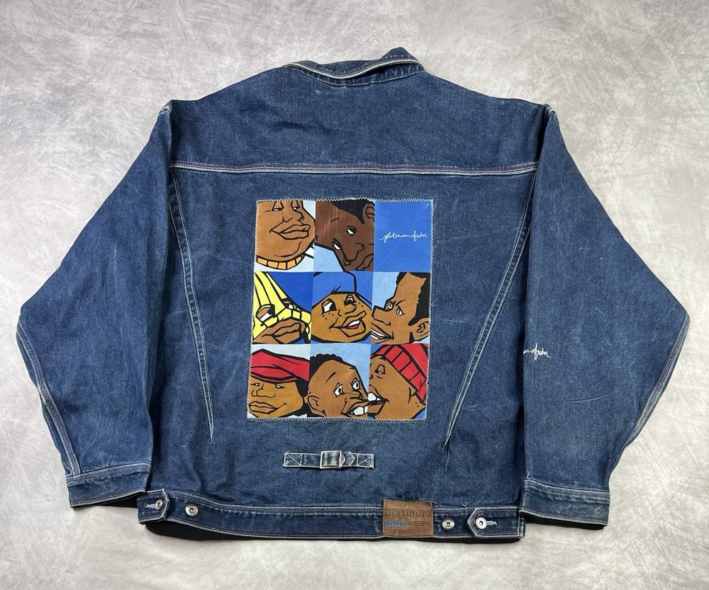 Vintage Platinum Fubu Men’s Raw Denim Jacket 3XL Y2K 2000s Fat Albert Hip Hop