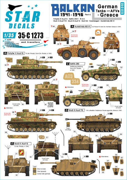 Star Decals 1/35 BALKAN WAR in WWII 1941-1946 Part 4 German Tanks in Greece