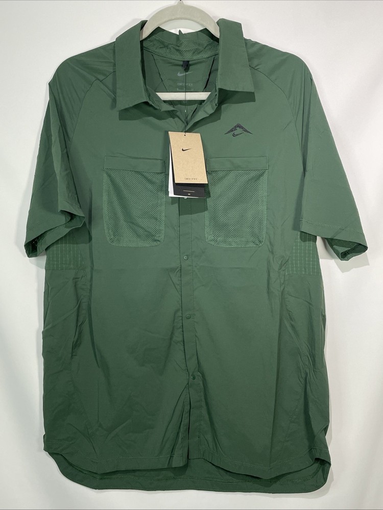 Nike Trail Men's Dri-FIT UV Vented Shirt Button Up Snap Green Size Small New