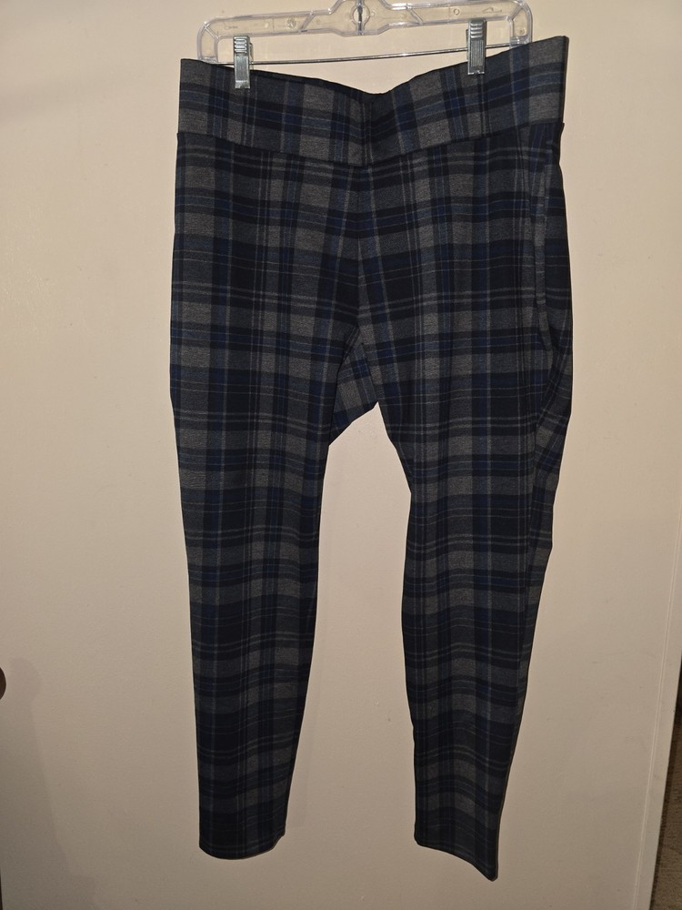 Women's Memoi Gray/Blue Plaid Stonepipe Hounds Tooth Leggings Pants Size L/XL