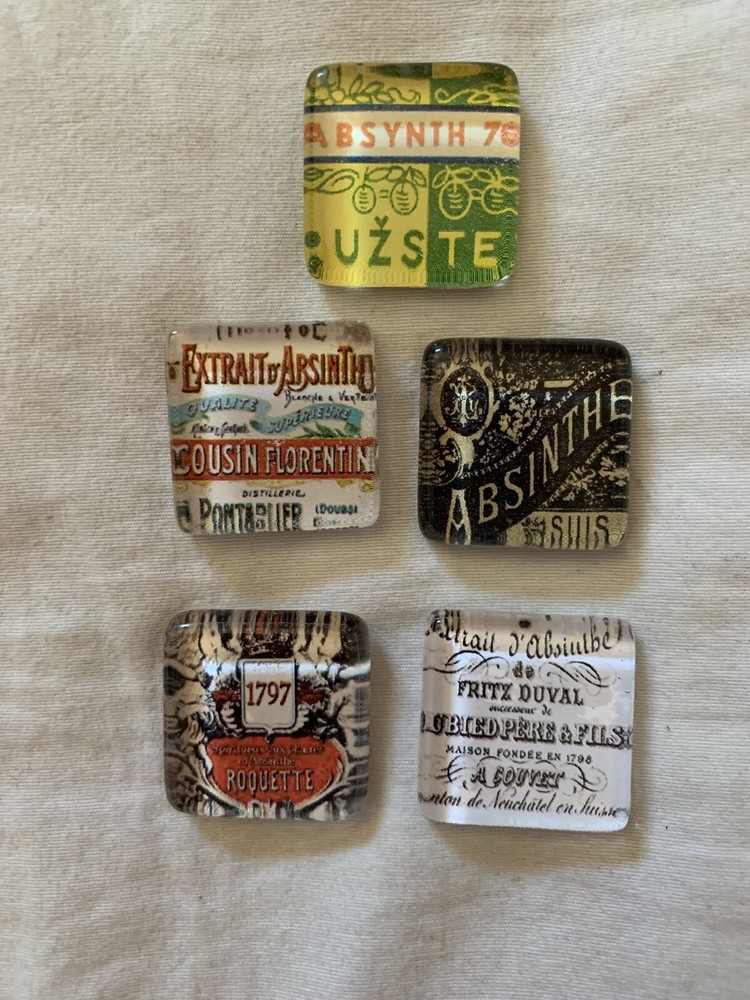 Vintage Absinthe Ad Square Tile Magnets Handmade 5-Pack-image