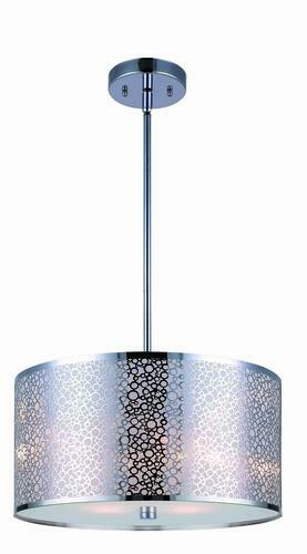 3-Light Chrome Pendant with Abstract Etched Drum Shade-image