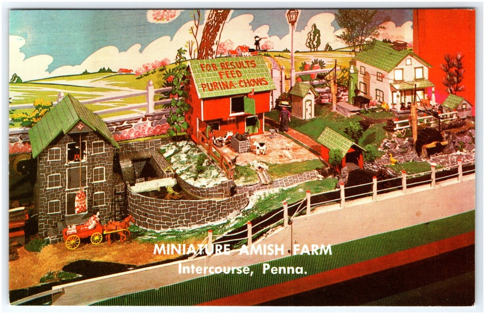 Miniature Amish Farm Kitchen Kettle Foods Purina In Intercourse Pa Postcard