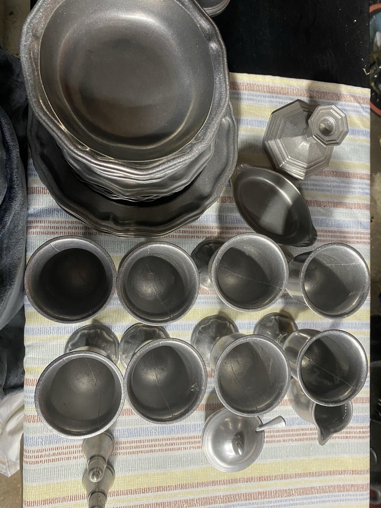 HUGE Unique Lot Of Vintage Carson Pewter Dinnerware - 35+2 Pcs See Desc & Pics