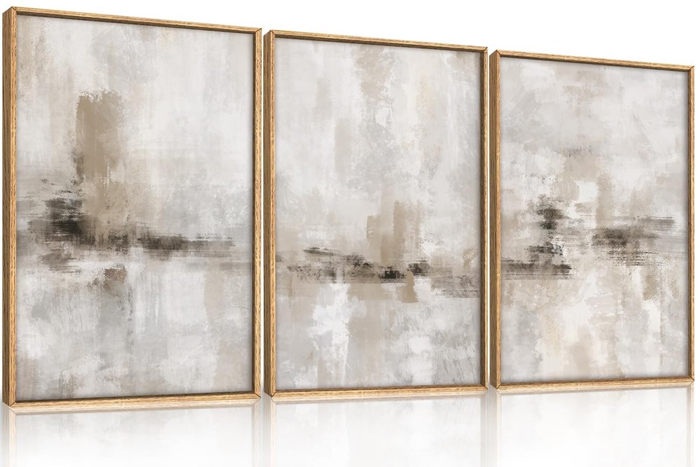 Large Minimalist Textured Framed Canvas Wall Art Set, Neutral Abstract Wall D...