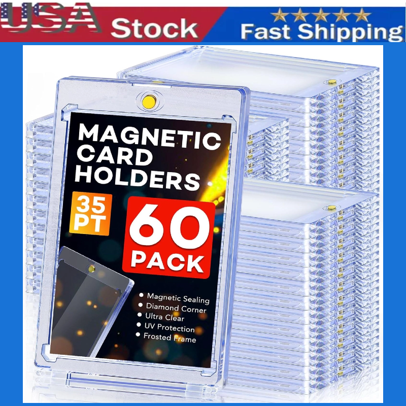 60 Pack Magnetic Trading Sports Card Holders 35pt One-Touch Hard UV Protection~