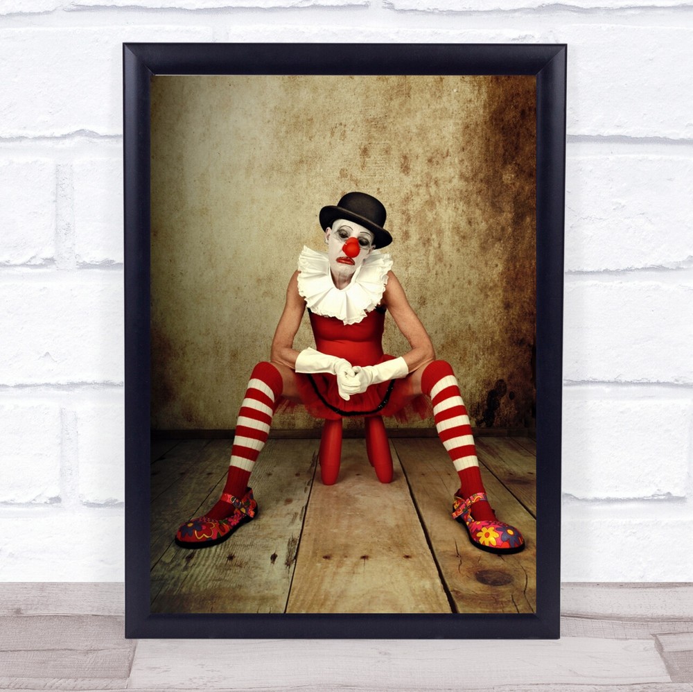 Humour Woman Clown Make Up Face Paint Hat Nose Wall Art Print