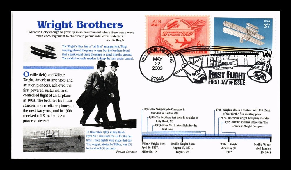 Dr Jim Stamps Us Cover Wright Brothers First Flight Centennial Fdc Combo
