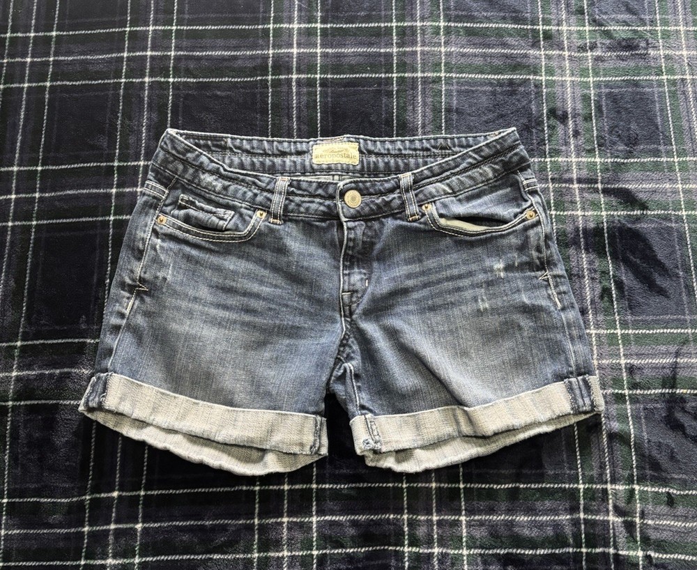 Aeropostale Blue Stretch Denim Cuffed Shorts Low Rise Women's Size 3/4