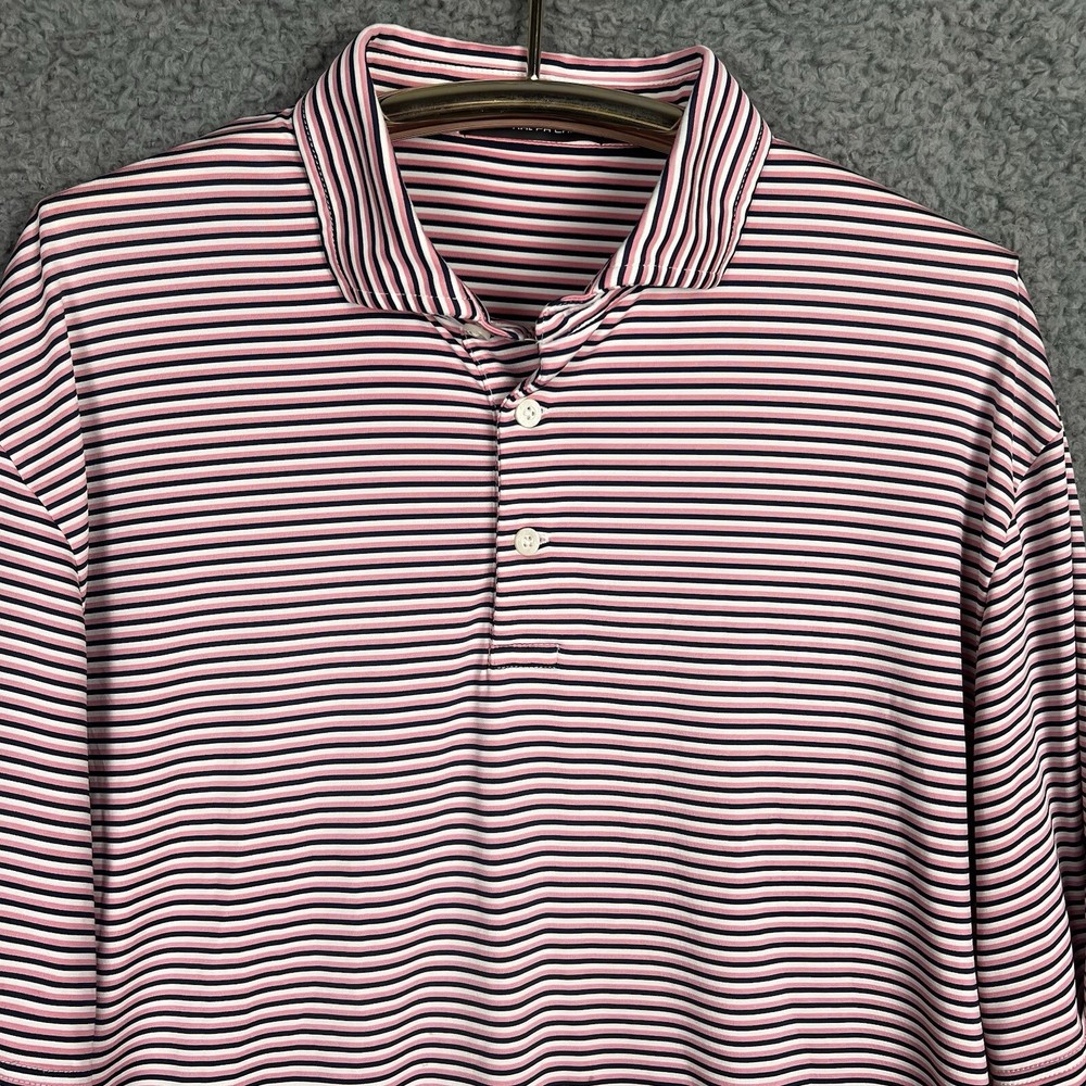 RLX Ralph Lauren Shirt Mens Large Pink Blue Striped Polo Golf ‘Barton Creek’