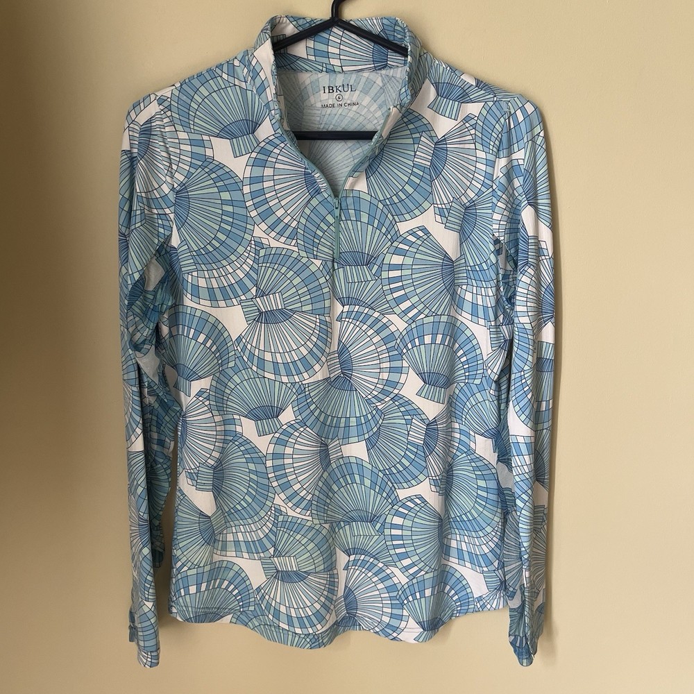 Ibkul Womens Mock Neck 1/4 Zip Pullover Top Sz S Blue Performance Stretch Golf
