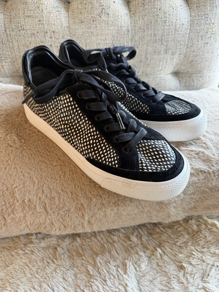 Rag & Bone Black/White Army Low-Top Print Leather Sneakers sz 39.5