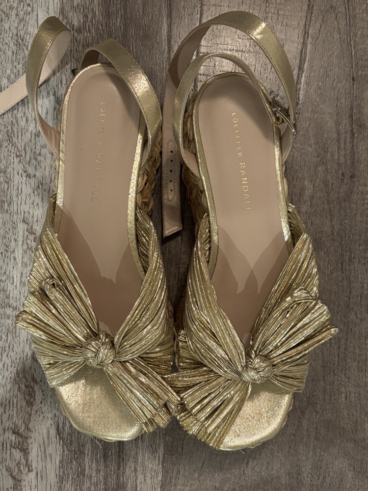 Loeffler Randall Gaby Pleated Bow Espadrille Women's Size 8 Natural Wedges