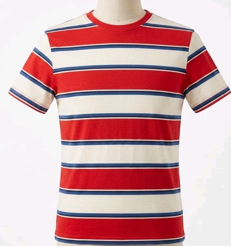 Wonder Nation Boys T-Shirt (L 10-12) Red White Blue Striped Short (260420-02)