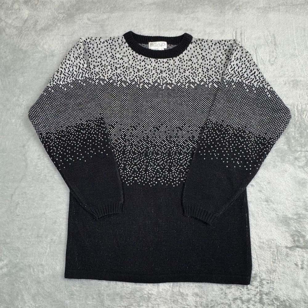 Vintage 80s Black Gray Silver Shimmer Metallic Ombre Knit Sweater Small