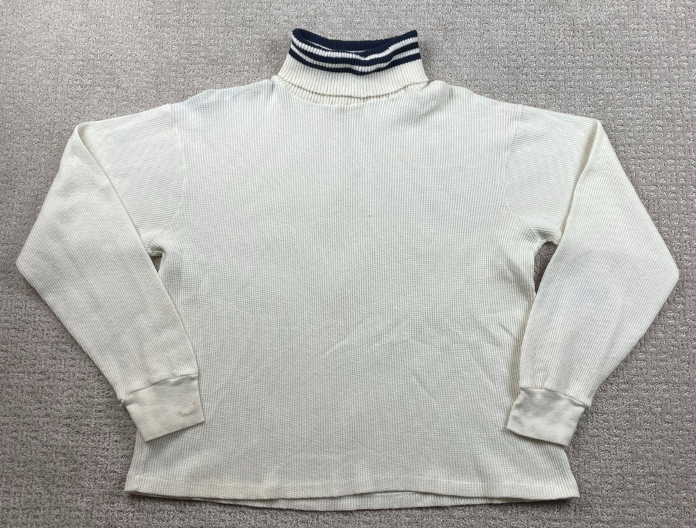 Vintage Hanes Sport Knits Shirt Size XL White Thermal Waffle Knit Turtleneck 80s