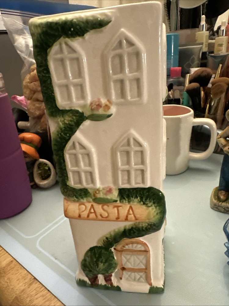 Vintage Tall House Ceramic Pasta Canister Container with lid  12