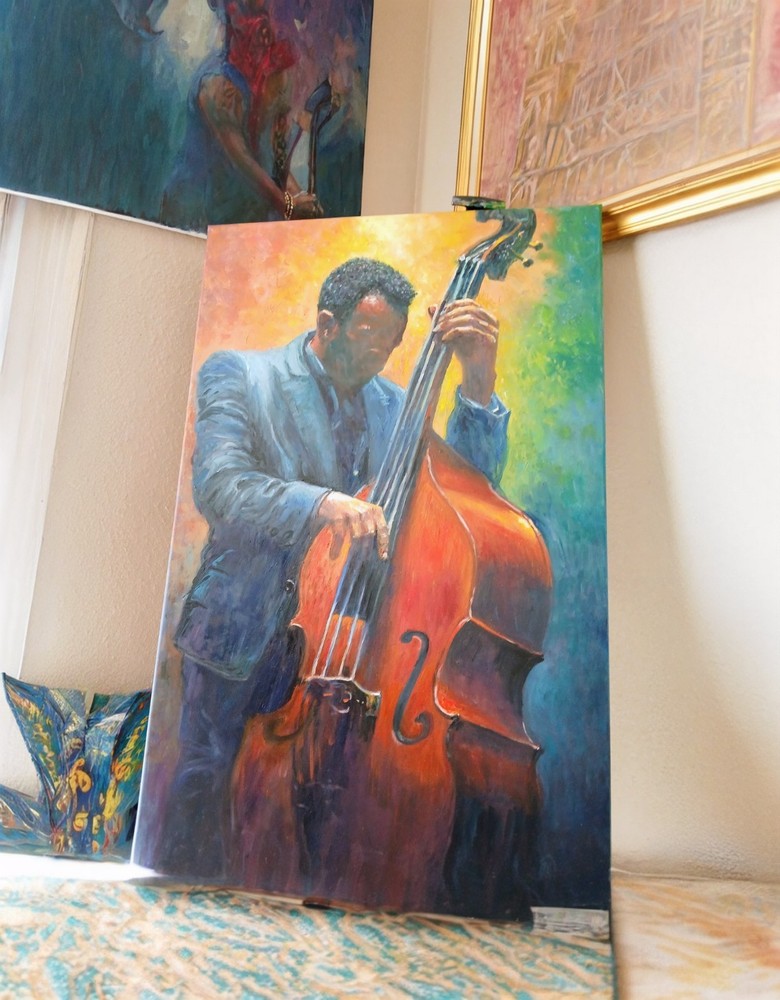 Jazz Bass Serenade – Original 24x36 Oil Painting on Canvas by Benjamin Johnson