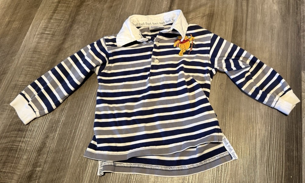 Youth Vintage Pooh Hiking Embroidered 3T Disney Shirt Long Sleeve Striped Boys