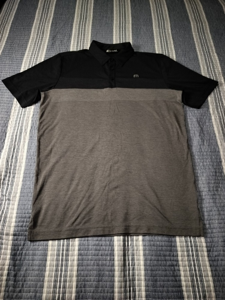 Travis Mathew Polo Shirt Men’s Medium Golf Performance Stretch Casual Black Gray