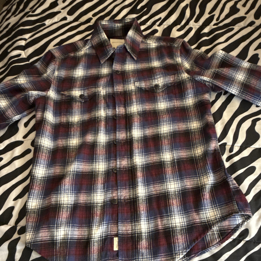American Eagle Men's Plaid Flannel Long Sleeve Collared Button-Up Shirt S