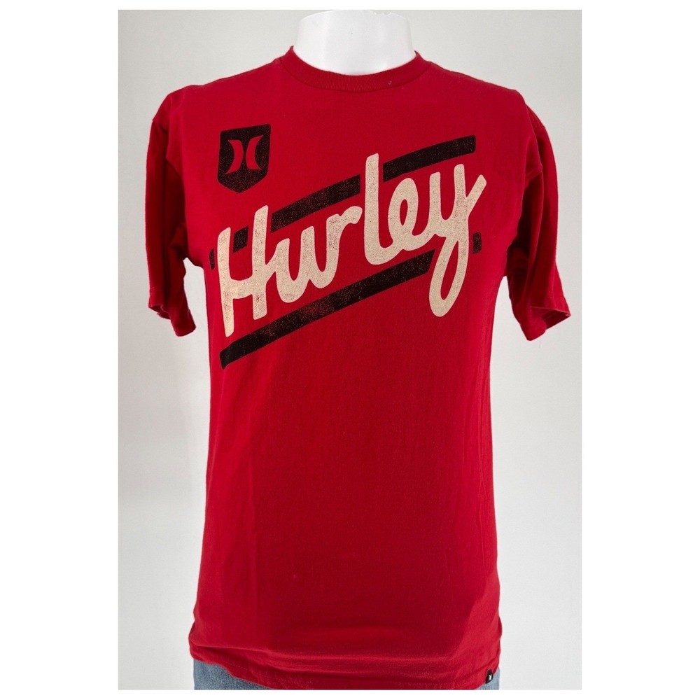 Hurley Graphic T-Shirt Mens Medium Red Excellent Short Sleeve Cotton Logo