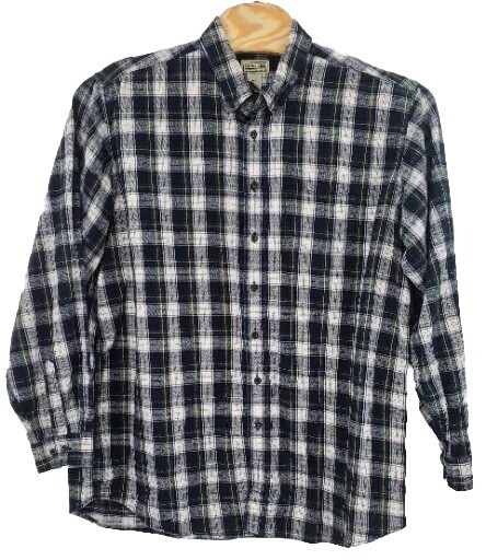 LL Bean Flannel Long Sleeve Plaid Navy Green Yellow Shirt Men's Size 2XL XXL