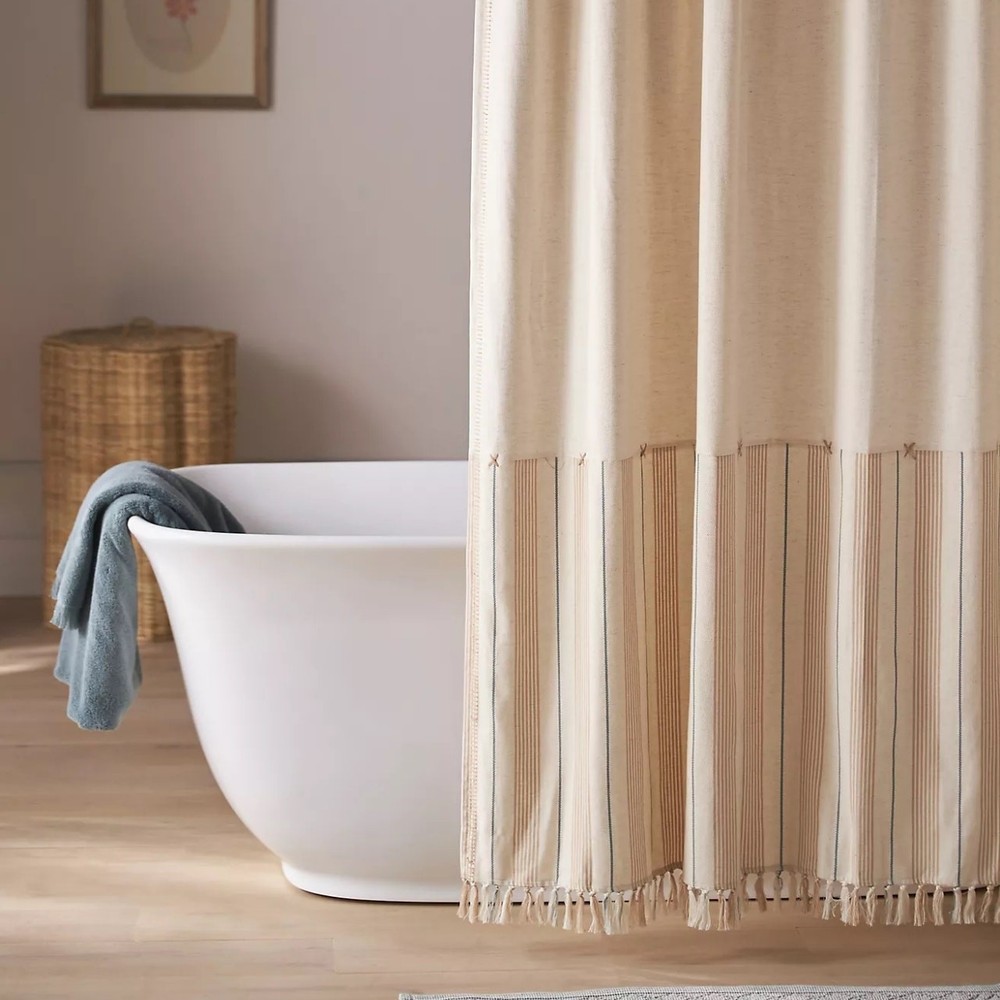 Anthropologie Louie Shower Curtain – Cotton Linen Tassel Hem 72” – NWT