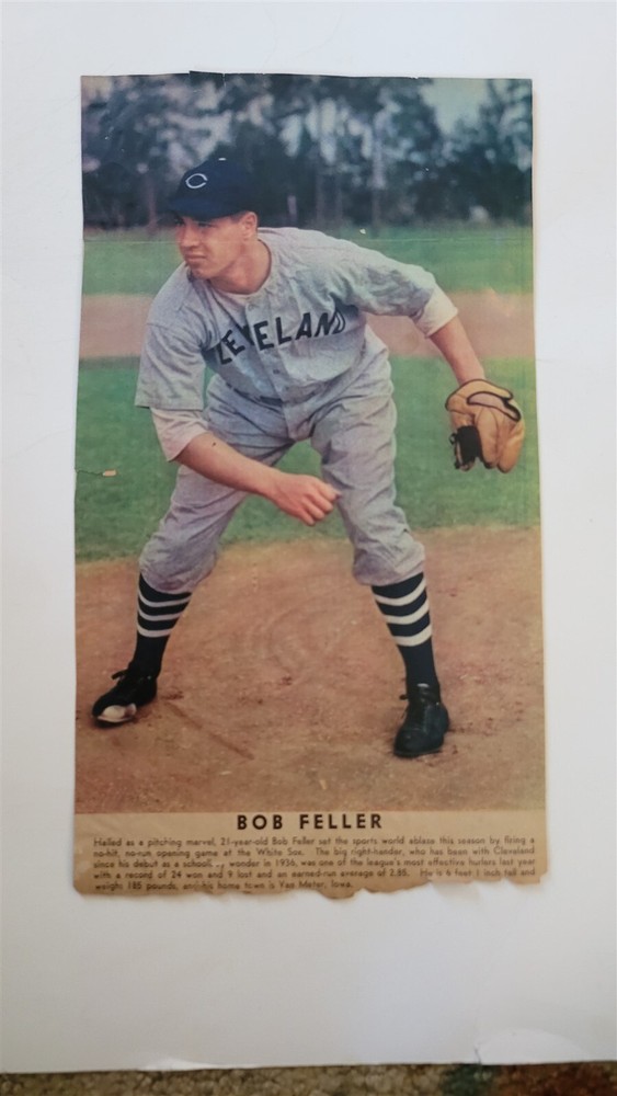 Vintage 1940 Bob Feller Cleveland Indians NY Times Scrapbook Color Photo