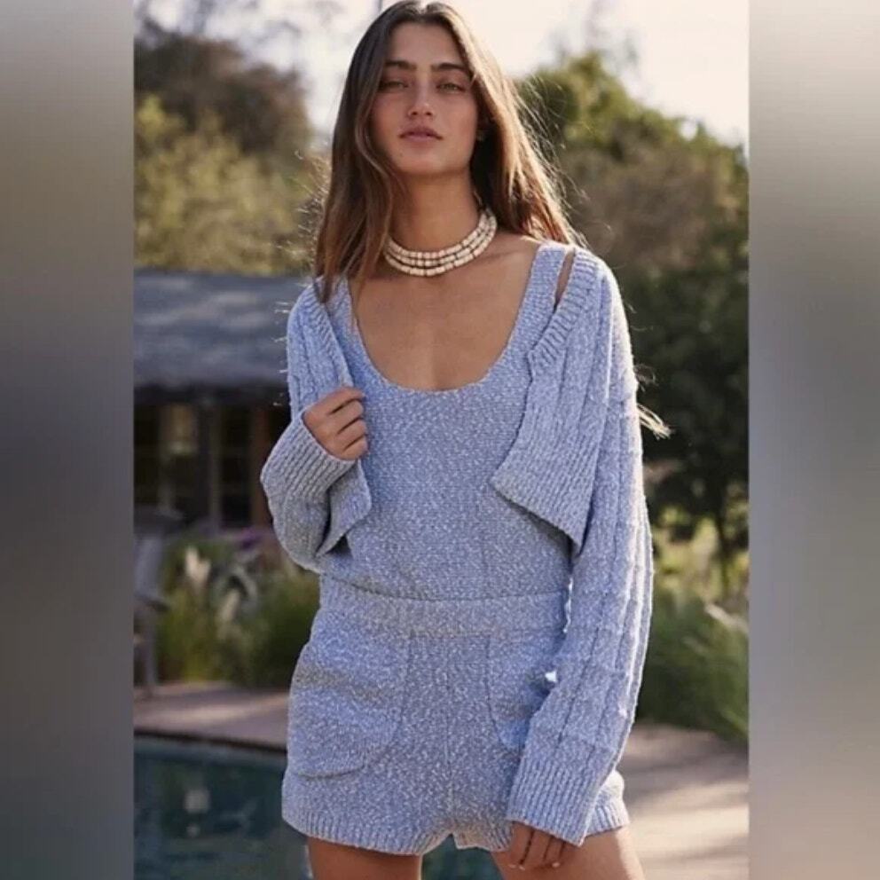 New Free People Declan Knit Beach Romper Cardigan Set for Lounge Comfort