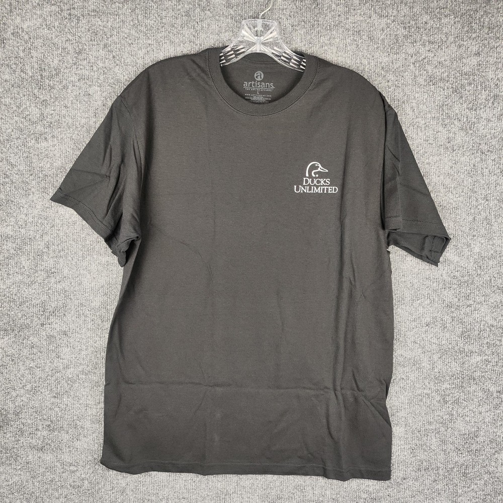 Ducks Unlimited Shirt Mens Large Gray Hunting Dog Back Graphic Tee Artisans
