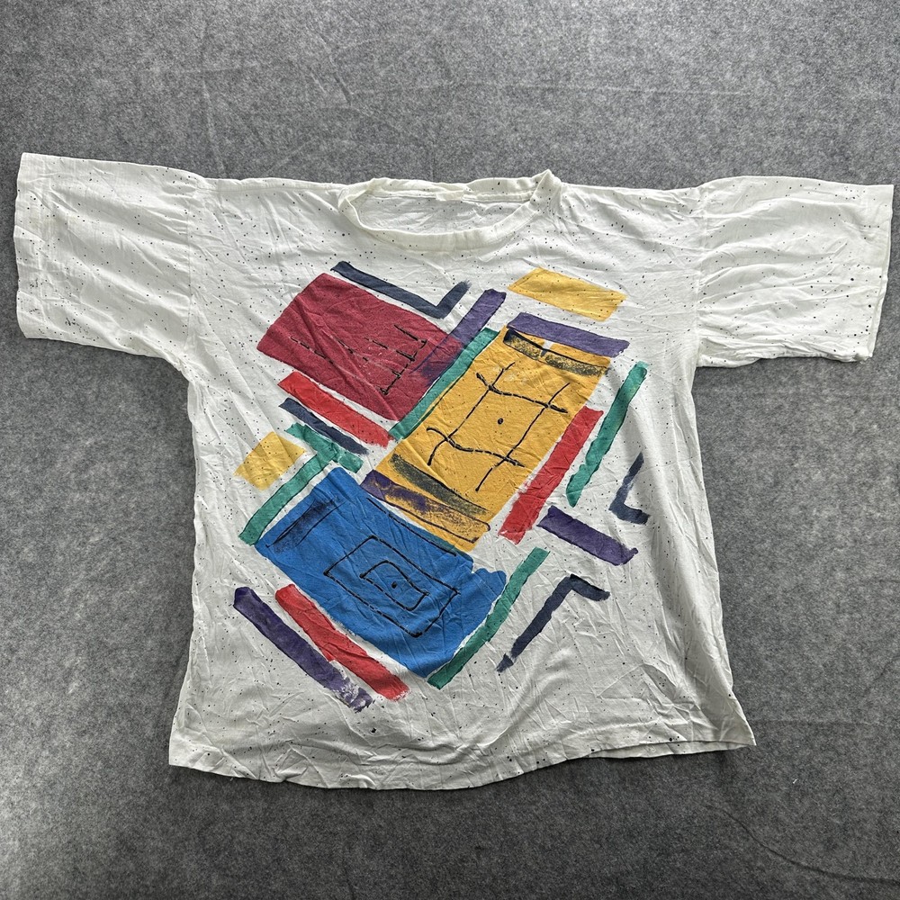 Vintage Abstract Art Shirt Mens Large 90s Colorful Graphic Paint Splatter Tee-image