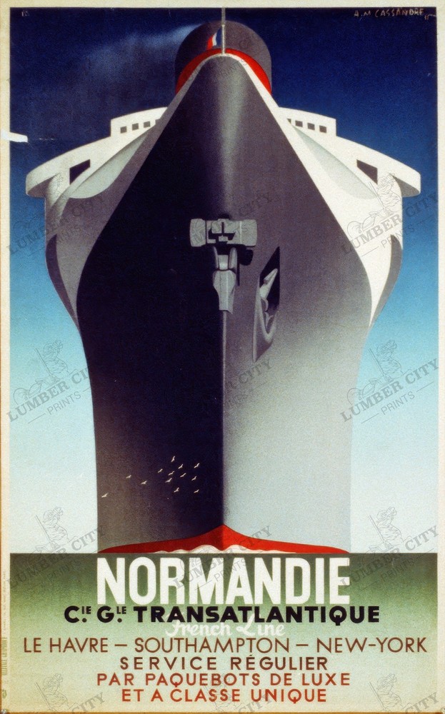 Vintage 1935 French Line Normandie Ocean Liner Cassandre Art Print Poster