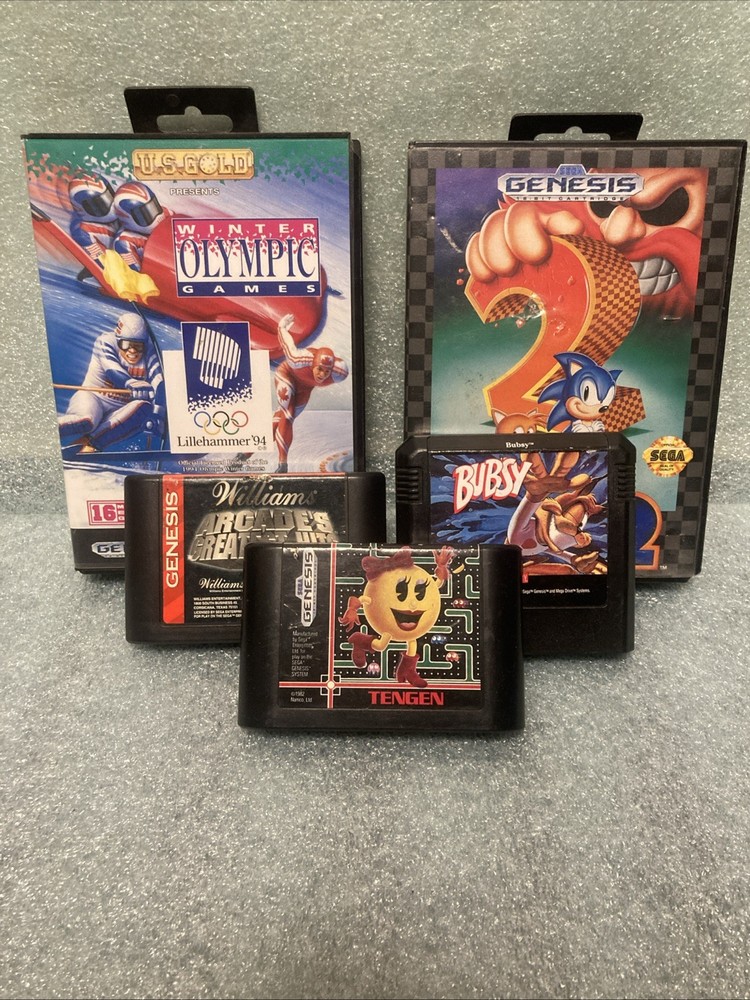 Sonic the Hedgehog Sega Genesis Winter Games Bubsy Mrs Pac-Man *UNTESTED LOT*