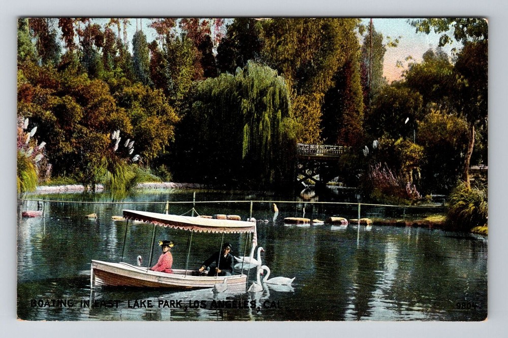 Los Angeles CA-California, Boating in East Lake Park, Vintage Postcard
