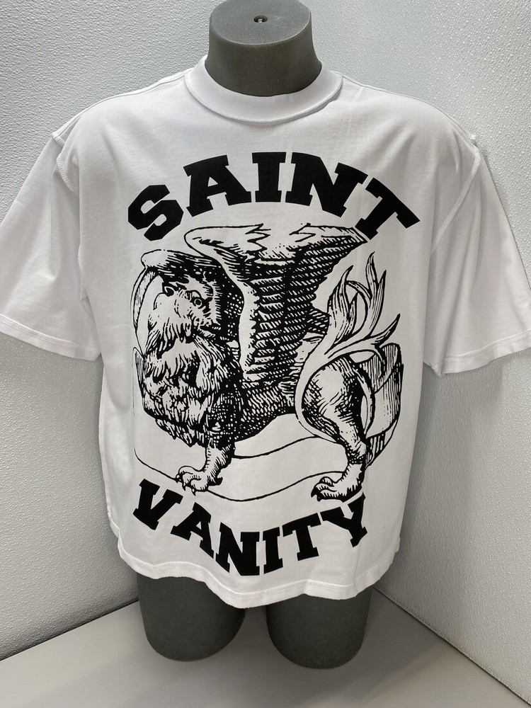 Saint Vanity Mens T-Shirt White Black Size L Griffin Logo Print Short Sleeve