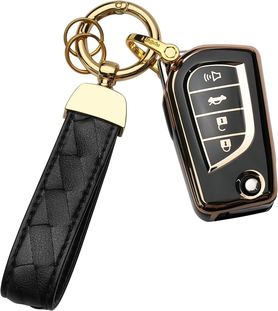 Key Fob Cover Keychain Fit for Smart Key Shell Case (Black, 4 But Color: Black