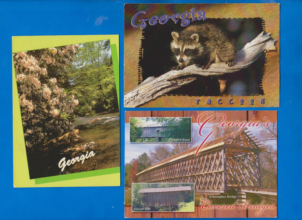 set of 3 posted postcards, Georgia, USA
