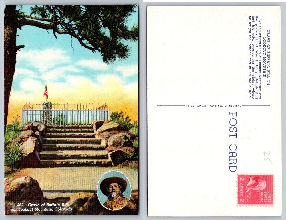 Buffalo Bill's Grave Lookout Mountain Colorado Linen Postcard Historical Western
