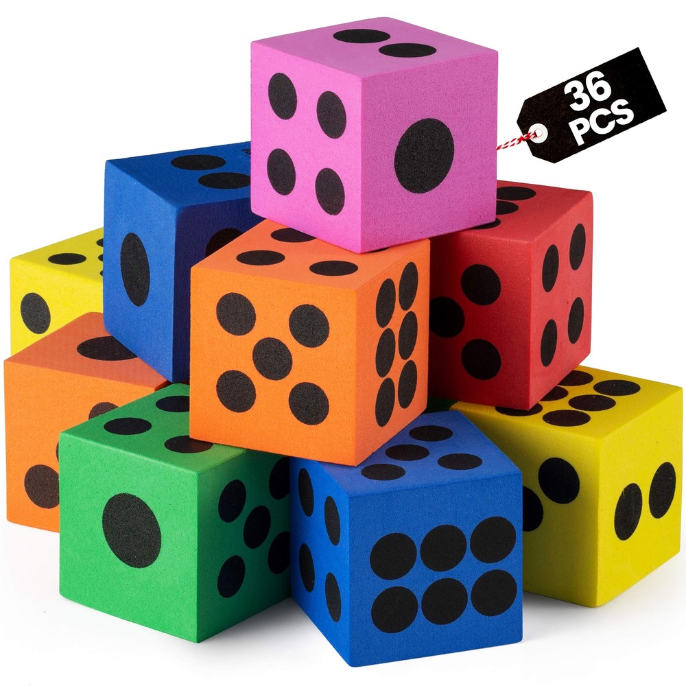 Foam Dice Set - Bulk Pack of 36, 1.5 Inch Large Assorted Colorful Foam Dice C...