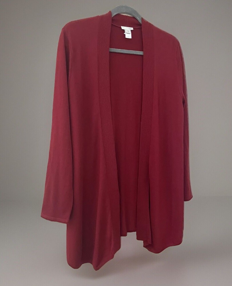 J. Jill Women’s Open Front Wool Blend Burgundy Cardigan Size Medium