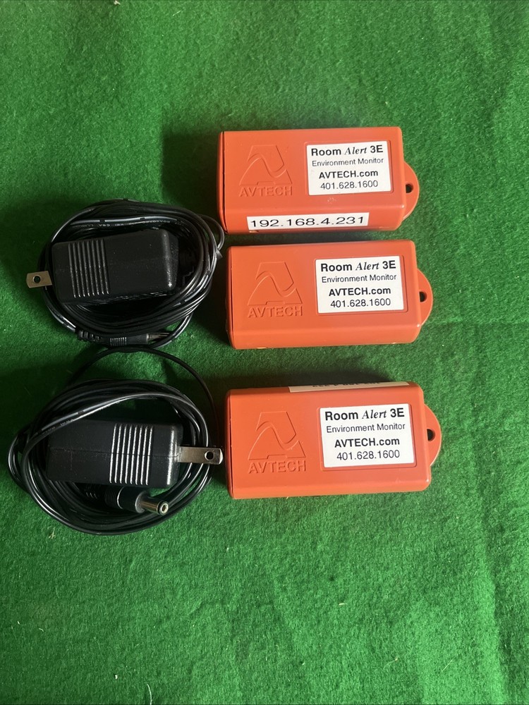 LOT OF 3 X AVTECH ROOM ALERT 3E ENVIRONMENTAL MONITOR With 2 Adaptors @2B