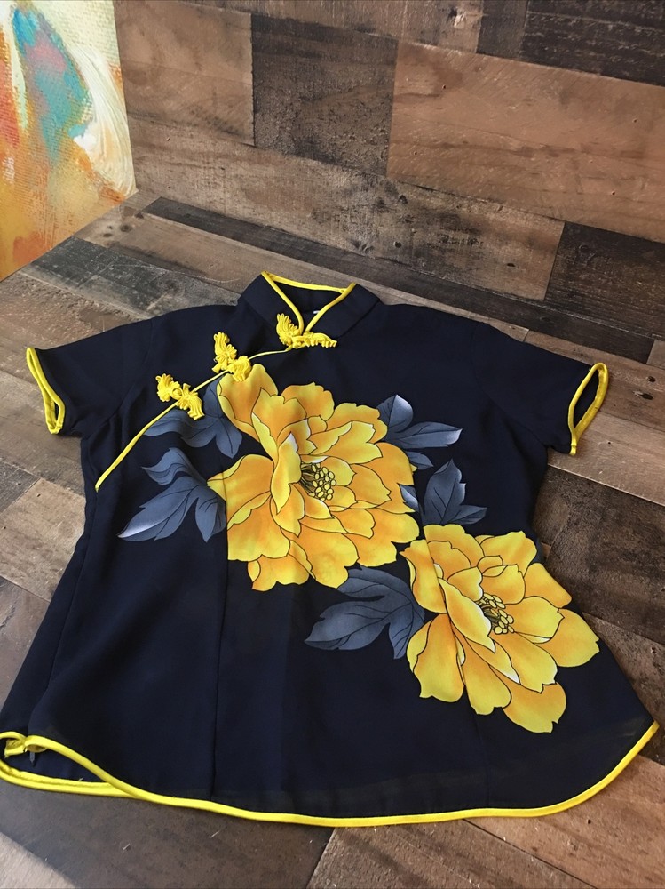 Mandarin Style Floral Print Top Girl Medium Asian Fairycore Whimsy