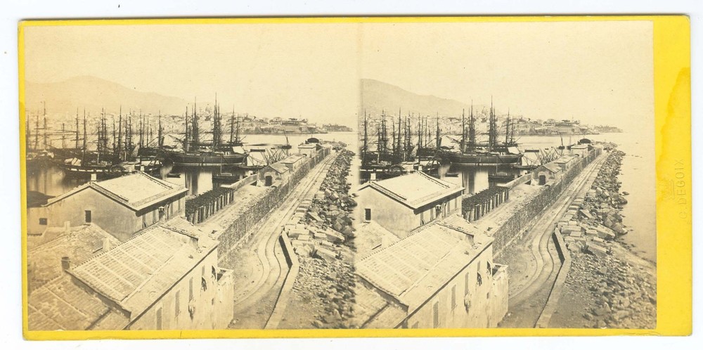G2399~ ITALY – Genova Harbor & Chips c.1860s Stereoview – Degoix