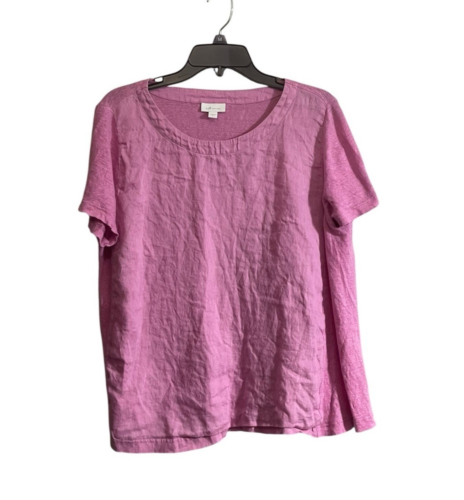 J Jill Love Linen Scoop Neck T-Shirt Sz Large Pink 100% Linen Casual Beach Summe